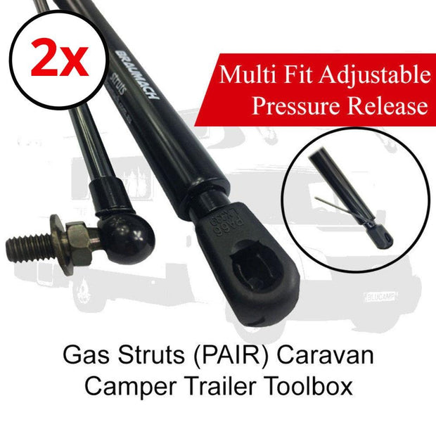 Gas Struts 500mm - Pressure Release 350N - Adjustable - Caravan - Trailer - Toolbox - (Pair) BRAUMACH Auto Parts & Accessories 