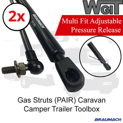 Gas Struts 725mm - Pressure Release 600N - Adjustable - Caravan - Trailer - Toolbox - (Pair) BRAUMACH Auto Parts & Accessories 