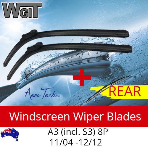Wiper Blades Kit Front Rear For AUDI A3 (incl. S3) 8P 11-04 -12-12 Aero 3 Blades BRAUMACH Auto Parts & Accessories 