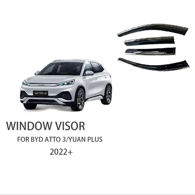 BYD ATTO 3 Weather Shield Rain Visor Wind Deflector Tinted Chrome trim - 2023-2024