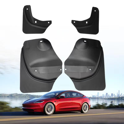 Tesla NEW Model 3 HIGHLAND Mud Flaps 4pcs TPE Flexible Front Rear BLACK 2024-2025