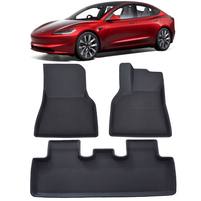 TESLA NEW MODEL 3 Car Floor Mats 3D XPE Textured look - Front and Rear Set 2023-2024