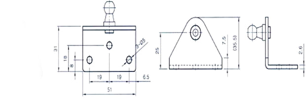 Brackets Right Angle External for Gas Struts 10MM Ball Silver Zinc (4PCS)