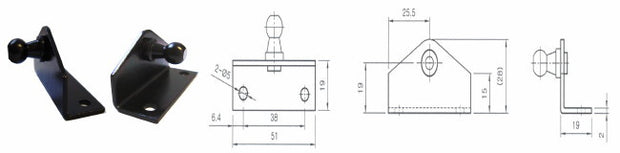 Brackets Right Angle Internal Ball for Gas Struts 10MM Silver Zinc (4PCS)