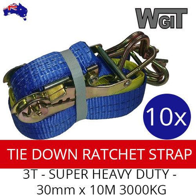 TIE DOWN RATCHET STRAPS 1.5T - SUPER HEAVY DUTY - 10x 30mm x 10M 3000KG Secure BRAUMACH Auto Parts & Accessories 