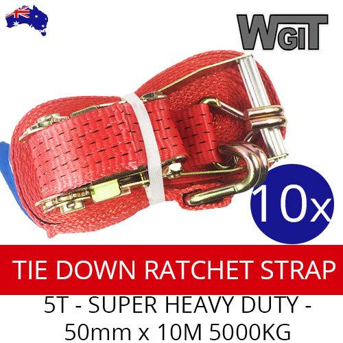 TIE DOWN RATCHET STRAPS 2.5T - SUPER HEAVY DUTY - 10x 50mm x 10M 5000KG Secure BRAUMACH Auto Parts & Accessories 