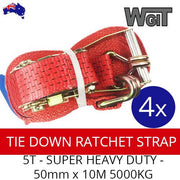 TIE DOWN RATCHET STRAPS 2.5T - SUPER HEAVY DUTY - 4x 50mm x 10M 5000KG Secure BRAUMACH Auto Parts & Accessories 