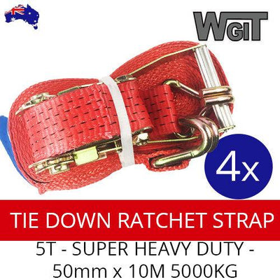 TIE DOWN RATCHET STRAPS 2.5T - SUPER HEAVY DUTY - 4x 50mm x 10M 5000KG Secure BRAUMACH Auto Parts & Accessories 