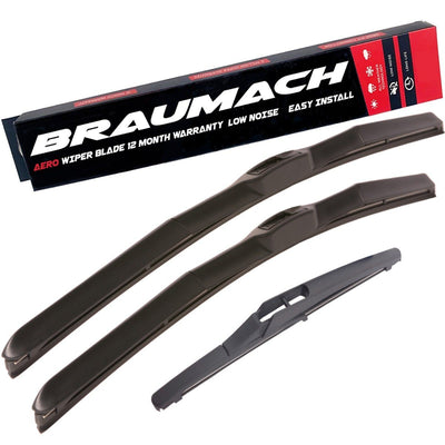 Wiper Blades Hybrid Aero Renault Megane (For X84 Phase 1) HATCH 2003-2006 FRONT PAIR & REAR BRAUMACH Auto Parts & Accessories 